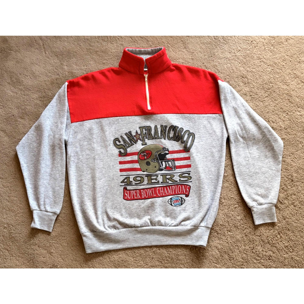 Vintage San Francisco 49ERS Pullover Sweatshirt 1/4 Zip 90s Made in USA Size L